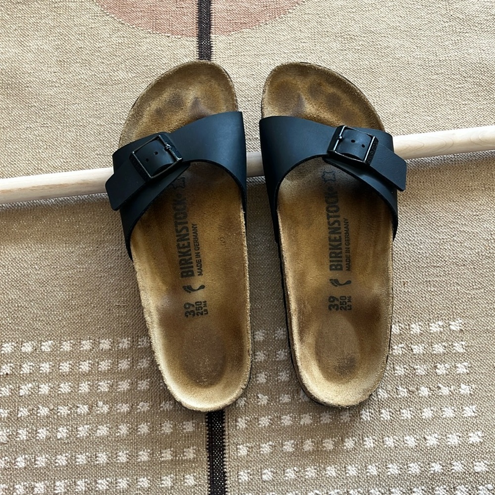 Birkenstock Madrid Birko-Flor Slip-on Black Buckle Sandals